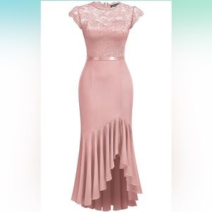 MIUSOL Pink Blush bodycon dress zip up gown with lace and ruffle for wedding
